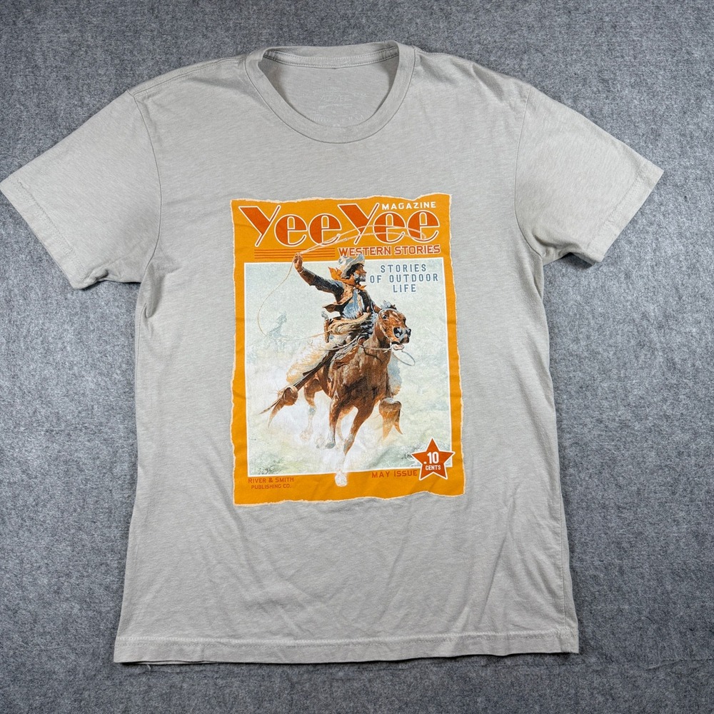 Yee Yee Mens Western Stories Magazine Graphic T Shirt Small Gray Cotton Blend
